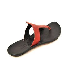 Women's Sandal *Slight color variations possible--call for leather-related inquiries. Modern Red Sandals With Single Toe Strap, Leather Flip Flops With Ortholite Insole For Summer, Red Open Toe Sandals With Leather Lining, Red Leather Casual Flip Flops, Casual Red Leather Flip Flops, Red Sandals With Leather Footbed And Single Toe Strap, Red Leather Flip Flops For Summer, Red Leather Sandals With Single Toe Strap, Red Leather Flip Flops For Vacation