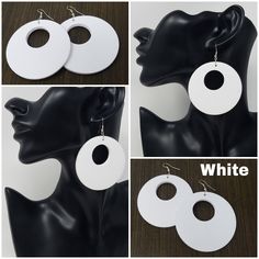 "White Wooden Earrings. Also available in a variety of colors to choose from. Handmade Dangle Earrings Earrings Dimensions: 2\" & 1/4\" Inches x 2\" & 1/4\" Inches FAST SHIPPING! Visit my Etsy Shop to see more designs! https://www.etsy.com/shop/FreedomLifeStyle" Rasta Earrings, Handmade Dangle Earrings, Black Earrings Dangle, Earrings Handmade Dangle, Black Circle, Earrings Geometric, Ethnic Earrings, Wooden Earrings, Black Earrings