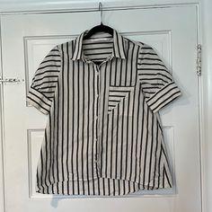 Zara, Nwot Size Xsmall, Off-White And Black Geometric Striped Button Up Top With Pocket Sleeves Have A Slight Flattering Puff Shape 100% Cotton In Excellent Condition No Signs Of Wear Striped Button Shirt For Day Out, Zara Short Sleeve Tops With Buttons, Zara Short Sleeve Blouse With Buttons, Zara Short Sleeve Buttoned Blouse, White Zara Blouse With Buttons, Zara Striped Blouse For Work, Zara Striped Collared Tops, Button Up Top, Zara Black