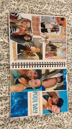 an open notebook with pictures of people on it