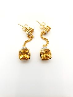 Natural Madeira Citrine Dangling Earrings in 18K Gold Over - Etsy Yellow Gemstones, Yellow Citrine, Dangling Earrings, Cocktail Party, Citrine, Natural Gemstones, Dangle Drop Earrings, 18k Gold, Dangle Earrings