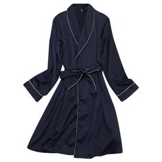 Description Put your body in a completely relaxed state with this ultra-smooth silk robe. Made with comfort and style in mind, this robe is diligently designed to be durable yet delicate.  Size + Fit 60% Silk, 40% Polyester Wash using cold water Fit is structured with minimal stretch Length of the gown falls to the kne Elegant Solid Silk Sleepwear, Elegant V-neck Sleepwear For Relaxation, Elegant Spring Home Robe, Elegant Wrap Robe For Relaxation, Fitted Silk Sleepwear With Long Sleeves, Fitted Silk Long Sleeve Sleepwear, Elegant V-neck Robe In Solid Color, Silk V-neck Robe For Loungewear, Silk Fitted Robe For Loungewear