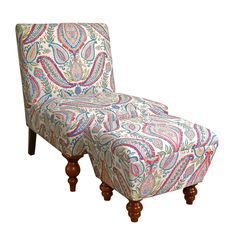 Benzara Wood and Fabric Accent Chair and Ottoman with Printed Paisley Pattern Accent Chair Diy, Accent Chair And Ottoman, Armless Accent Chair, Fabric Accent Chair, Chair And Ottoman Set, Chair Ottoman, Old Chairs, Ottoman Set, Room Chairs