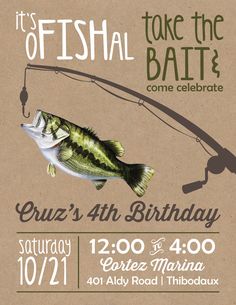 an advertisement for a fishing event with a fish hooked up to a hook and the words it's fishal, take the battle come celebrate