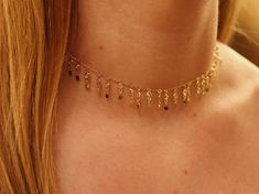 "Copy and paste into your browser, get 15% off ➔ https://bit.ly/VD15OFF The Emilia gold filled choker necklace features dangling cubic zirconia on a cable chain. DETAILS: -One necklace -15 inch 14/20 gold filled choker necklace -Spring ring clasp You will receive one 14k gold filled choker necklace. **Every item is handmade, this means that each will be unique and may not look EXACTLY like the picture, but it will look very similar ➡ORDER PROBLEMS If there are any problems with your order please Gold Dangle Charm Necklace For Party, Gold Jewelry With Dangling Charms For Birthday, Gold Party Jewelry With Dangling Charms, Gold Necklace With Dangling Charms For Birthday, Gold Dangle Necklace For Birthday, Gold Alloy Choker As A Gift, Gift Yellow Gold Metal Choker, Adjustable Gold-tone Choker For Gift, Everyday Gold Necklace