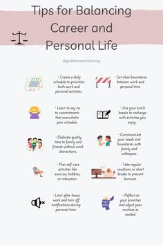 a poster with the words tips for balancing career and personal life