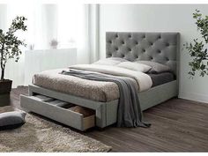 Sybella Gray UPH Twin Bed w/ Storage - Ornate Home American Modern Bedroom, Sofa Bed Frame, Metal Daybed, Diamond Tufting, Twin Size Bed, Cal King Bedding, Full Size Bed Frame, Full Bed Frame, Wingback Headboard