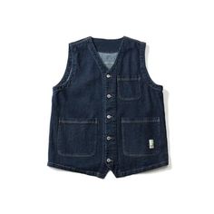 WIAOFELLAS New Men's Vest Japanese Fashion Waistcoat Trend Men Clothing V-neck Solid Wild Single-breasted Sleeveless Cargo Jacket Male Blue Buttoned Vest For Fall, Blue Sleeveless Outerwear With Buttons, Navy Sleeveless Outerwear With Pockets, Navy Sleeveless Vest With Pockets, Casual Navy Vest With Pockets, Cotton V-neck Vest With Pockets, Cotton V-neck Vest With Buttons, V-neck Cotton Vest With Pockets, Blue Cotton Vest With Buttons