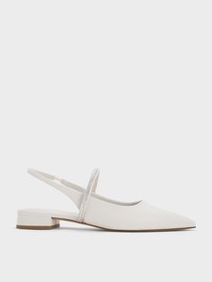 This item is part of our Online Exclusive selection, which consists of unique colourways and designs that are only available for purchase at CHARLESKEITH.COM. Feminine and chic, these slingback flats are a worthy addition to any wardrobe. The pristine white finish complement the sleek pointed-toed silhouette - this pair&rquos;s elegance is accentuated by dainty slingback straps. As an eye-catching detail, straps across the vamps are embellished with crystals for a glamorous touch. Set on low ... White Flat Heel Slingback Pumps For Evening, Elegant Flat Slingback Sandals, Elegant White Pointed Toe Flats With Low Heel, White Flat Slingback Pumps, White Pointed Toe Flats For Evening Spring Event, White Pointed Toe Flats For Evening Spring, Elegant Slingback Pointed Toe Flats With Heel Strap, Elegant Slingback Pointed Toe Flats For Formal Occasions, Elegant Slingback Flats For Party