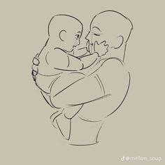 a drawing of a man holding a baby