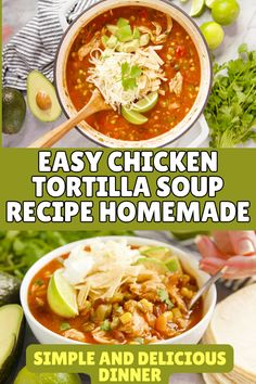 Create a warm, flavorful bowl of chicken tortilla soup right in your kitchen with this simple homemade recipe. Packed with zesty spices, tender chicken, and crunchy tortilla strips, it’s a family favorite perfect for any night of the week. Easy Chicken Tortilla Soup Recipe, Easy Chicken Tortilla Soup, Best Chicken Tortilla Soup, Chicken Tortilla Soup Recipe, Chicken Tortilla Soup Easy, Tortilla Strips, Chicken Tortillas Soups Recipe, Homemade Soup Recipe