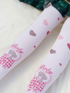 Bear and Heart Print Tights Cute Pink Stretch Tights, Cute Stretch Thigh-high Tights, Cute Thigh High Stretch Tights, Cute Pink Fitted Tights, Cute Fitted Pink Tights, Cute Pink Stretch Hosiery, Playful Pink Stretch Tights, Cute White Stretch Tights, Cute White Stretch Hosiery