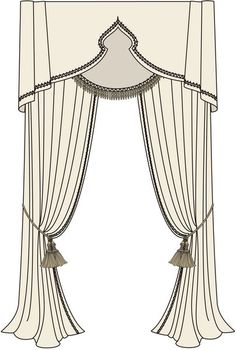 an open curtain with tassels on the top