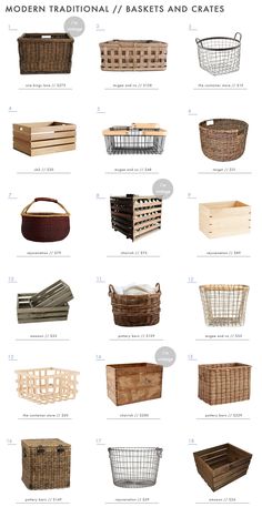 the different types of baskets and crates are shown in this diagram, which shows how to use