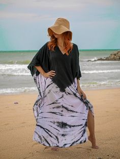 Add a touch of unique style to your wardrobe with our Hand-Dyed Kaftan Dress! This stunning dress is made from 100% breathable and comfy rayon fabric, ensuring maximum comfort all day long. Using our unique method, each dress is carefully hand-dyed, resulting in a one-of-a-kind masterpiece. The intricate patterns and vibrant colors make this dress a true work of art. Features and Fit * Fabric: 100% Breathable and Comfy Rayon * Method: Hand-Dyed for unique patterns and vibrant colors * Size: One Beach Tie Dye Maxi Dress With Natural Dye, Beach Tie-dye Dress With Natural Dye, Tie Dye Beach Dress, Tie Dye Free Size Kaftan For Beach, Beach Tie-dye Free Size Kaftan, Tie Dye Kaftan For Vacation Beachwear, Tie Dye Kaftan For Beachwear Vacation, Tie Dye Free Size Beach Kaftan, Tie Dye Clothing