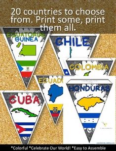 there are several pennants that say countries to choose from, print some, print them all