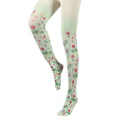 Mint green tights with a vibrant floral print Aesthetic Socks, Green Tights, Print Tights, 90s Y2k Fashion, Cottagecore Clothes, Tie Shirts, Aesthetic Floral, Printed Tights, Y2k Baby Tee