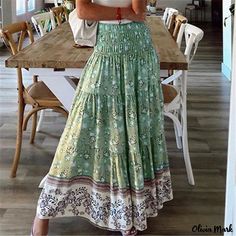 Olivia Mark - Printed A-Line Skirt: Casual High-Waisted Maxi Skirt Goals 2023, Beach Maxi Skirt, Stile Boho Chic, Skirt Streetwear, Printed Long Skirt, High Waist Long Skirt, Wardrobe Goals, Apostolic Fashion, High Waisted Maxi Skirt