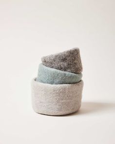 Farmhouse Pottery artisan felt nesting bowls in mixed colors set of 3. Felted Nest, Farmhouse Pottery, Farm Dogs, Olive Oil Bottles, Nesting Bowls, Small Organization, Tidy Up, Bathroom Essentials, Dry Clay