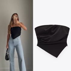 Zara Strapless Cropped Top In Black Sz S Brand New With Tags. Top With Ruched Straight Neckline And Asymmetric Hem. Zip Closure. Black | 9006/038 New Posher? Sign Up With Invite Code 0ld_fashioned For $10 Off Your First Poshmark Purchase I Only Sell 100% Authentic Items. Receipts Of Purchase Are Available Upon Request For Verification Purposes. My Photos Are Taken Inside With A Flash Unless Indicated Otherwise. If You Need Additional Photos, Please Drop A Comment Or Dm Me! All Measurements Are A Zara Strapless Knit Top, Cheap Fitted Zara Knit Top, Zara Asymmetric Top, Chic One-shoulder Crop Top For Night Out, Going Out Clothes Night, Chic One Shoulder Tube Top For Night Out, Chic One-shoulder Tube Top For Night Out, One Shoulder Tube Top For Date Night, Spring One Shoulder Tube Top For Night Out