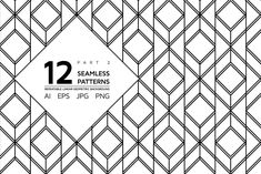 an abstract geometric pattern with the text 12 seamless patterns in black on a white background