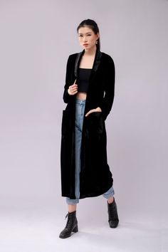 Silk lining of coat, duster, jackets Velvet Duster, Long Cardigan Coat, Velvet Cardigan, Long Black Cardigan, Gilet Long, Velvet Coat, Cardigan Long, Fall Jackets, Silk Velvet