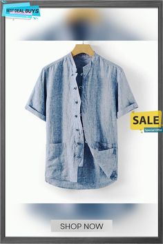 Men's Linen Shirt Summer Shirt Beach Shirt Collar Summer Short Sleeve Black White Blue Plain Casual Daily Clothing Apparel Pocket Casual Summer T-shirt With Pockets, Casual Collar Shirt With Pockets For Vacation, Light Blue Casual Collar Top For Vacation, Light Blue Casual Collar Top For Summer, Casual Collar Tops With Pockets For Beach, Beach Tops With Pockets And Casual Collar, Casual Collared T-shirt For The Beach, Casual Collar Summer Tops With Pockets, Casual Half Sleeve Shirt For Vacation