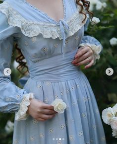 Blue Cottagecore Dress, Pride And Prejudice Dress, Cottagecore Outfit Ideas, Cottage Fashion, Fair Outfits, Head Scarf Styles, Dress Design Sketches, Fashionista Clothes, Dreamy Dress