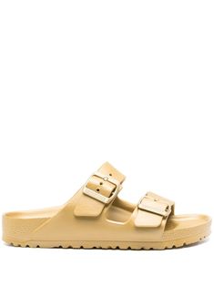 gold-tone round open toe double-strap design debossed logo to the side open back moulded branded footbed flat sole logo-engraved double buckle fastening Double Strap Sandals, Aviator Watch, Sandals Gold, Debossed Logo, Balenciaga Track, Office Bag, Balenciaga Triple S, Birkenstock Arizona, Summer Beach Wear