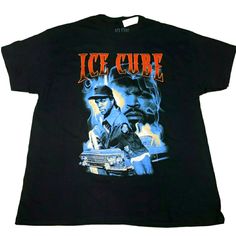 Ice Cube Retro Style T-Shirt - Sz Xl Cool Black Cotton T-shirt, Cool Black T-shirt With Screen Print, Cool Black T-shirt With Graphic Print, Black Retro Top For Streetwear, Black Retro Tops For Streetwear, Vintage Black T-shirt With Front Print, Vintage Black T-shirt With Relaxed Fit, Black Relaxed Fit Vintage T-shirt, Retro Black Shirt With Graphic Print