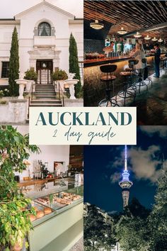 there are many different pictures with the words auckland on it and below them