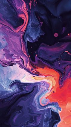 an abstract painting with purple and orange colors