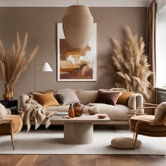 a living room filled with lots of furniture and decor on top of a hard wood floor