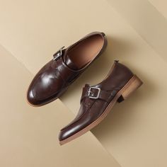 Fall Monk Strap Shoes With Almond Toe Leather Sole, Office Monk Strap Shoes With Almond Toe, Classic Leather Court Shoes For Business Casual, Business Casual Leather Dress Shoes With Closed Toe, Brown Closed Toe Monk Strap Shoes For Office, Leather Monk Strap Shoes For Business Casual, Business Casual Leather Shoes With Leather Sole, Formal Leather Shoes With Low Heel And Leather Footbed, Fall Monk Strap Shoes With Rubber Sole