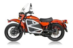 an orange and white motorcycle on a white background