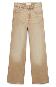 A dramatic fade lends lived-in appeal to these wide-leg jeans cut from nonstretch denim and finished with raw hems. Zip fly with button closure Five-pocket style 100% cotton Machine wash, line dry Imported Beige Wide-leg Jeans With Five Pockets, Beige Wide-leg Jeans, Wide Leg Flare Jeans In Beige With Five Pockets, Beige Wide Leg Denim Jeans, Faded Wide Leg Cropped Cotton Jeans, Beige Denim Flare Jeans For Fall, Beige Casual Flare Jeans With Five Pockets, Casual Beige Flare Jeans With Five Pockets, Casual Beige Flare Jeans