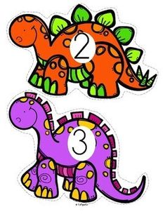 two dinosaurs with numbers on them and one has an image of the number 2 in it