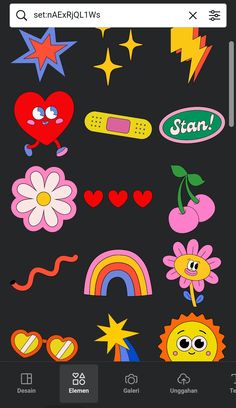 an iphone screen with various stickers on it