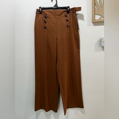 Nwt. Tan Bell Bottom Slacks With 6 Buttons In Front. Brown Wide Leg Ankle-length Workwear Pants, High Waist Wide Leg Brown Pants For Office, Brown High Waist Wide Leg Pants For Office, High Waist Brown Wide Leg Pants For Office, Brown Ankle-length Wide Leg Pants For Work, Brown Ankle-length Dress Pants For Office, Brown Dress Pants With Belt Loops For Office, Brown Wide-leg Pants For Office, Brown Ankle-length Dress Pants For Work