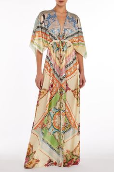 Mary Katrantzou taormina kaftan in multi cornicing. Poly Lame Dry Clean Imported Poolside Cabana, Mary Katrantzou, Beach Wear Dresses, Summer Staples, Cornice, City Streets, Batwing Sleeve, Spring Collection, Kimonos