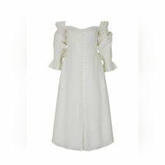 Brand New. Wonderful Material. Very Elegant. Elegant A-line Linen Dress For Day Out, Elegant Off-shoulder Midi Dress For Vacation, Elegant Off-shoulder Dresses For Day Out, Chic Midi Linen Dress With Ruffles, Chic Midi Linen Dress For Dress Down Occasions, Chic Midi Linen Dress For Casual Occasions, Chic Linen Midi Dress For Dress Down Occasions, Elegant White Linen Dress For Day Out, White Off-shoulder Casual Midi Dress