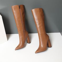 Shop Brown Pointy Toe Heeled Dress Mid Calf Boots Knee High Boot color Brown for  with worldwide Free shipping & Free return. Casual Brown Knee-length Boots, Fall Pointed Toe Knee-high Boots, Brown Tall Knee-high Boots For Fall, Fitted Brown Mid-calf Boots For Fall, Casual Fitted Mid-calf Boots For Fall, Fall Season Fitted Knee-high Boots, Fitted Tall Knee-high Boots For Fall, Fitted Faux Leather Heeled Boots For Fall, Fall Fitted Faux Leather Knee-high Boots