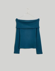 Off-Shoulder Long-Sleeve Top Cheap Winter Tops, Shop Fall Tops, Blue Long Sleeve Shirt Women, Off The Shoulder T Shirt Crop, Madewell Sweater, Ribbed Knit Top, Shoulder Sweater, Madewell, Knit Top