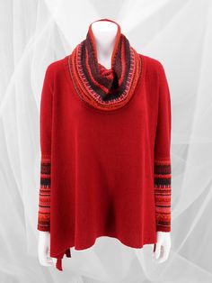 Baby Alpaca Cowlneck Poncho with Sleeves - Red at QINTI The Peruvian Shop Red Cashmere Sweater For Fall, Red Cashmere Winter Top, Red Merino Wool Sweater For Fall, Alpaca Long Sleeve Sweater For Layering, Cozy Long Sleeve Cashmere Poncho, Oversized Long Sleeve Cashmere Poncho, One Size Knit Poncho For Fall, Knit Fabrication Poncho For Fall, One Size, Knit Fabrication One-size Poncho For Fall