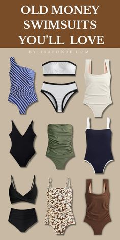 Find the best old money swimsuits for summer 2024 in this article. Classic and elegant swimsuits for women. Timeless swimsuits for women. Old money bikini sets, and more. Old money beach aesthetic. Old Money Swimsuit Aesthetic, Old Money Beach Wear, Old Money Style Bikinis, Classy Bikinis For Women, Old Money Bathing Suits, Old Money Swimsuit, Classy Bathing Suits, Old Money Beach Aesthetic, Rich Summer Aesthetic