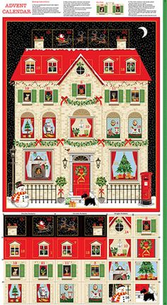 a christmas house is shown in this cross stitch pattern, and it has red trimmings