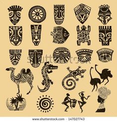 African Seth. African infographics Tribal set - stock vector Africa Tattoos, African Tattoo, African Symbols, Kunst Tattoos, Afrique Art, Muster Tattoos, Afrikaanse Kunst, Art Premier, Africa Art