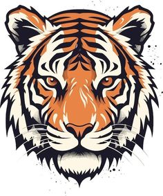 a tiger's head with an orange and white background