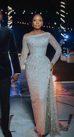 Nigerian Dinner Gown Styles, 2023 African Wear, Naija Lace Dress Styles Wedding, Nigerian Beaded Lace Styles, African Reception Dress, Lace Reception Dress For Bride, Nigerian Wedding Reception Gown, Dinner Gowns Nigerian Long, Nigerian Wedding Reception Dress For Bride