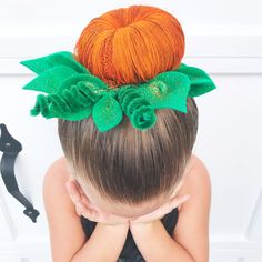 Crazy Hair Day Halloween Theme, Pumpkin Space Buns Hair, October Hairstyles For Kids, Halloween Hair And Makeup For Work, Pumpkin Crazy Hair Day, Crazy Hair Day Pumpkin Bun, Fun Buns Hairstyles For Kids, Crazy Hair Ideas For School